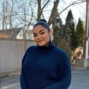 Rib knit turtleneck sweater